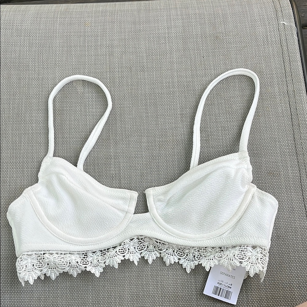 NWT TopShop Elegant White Lace Trim Push-up Bikini Top